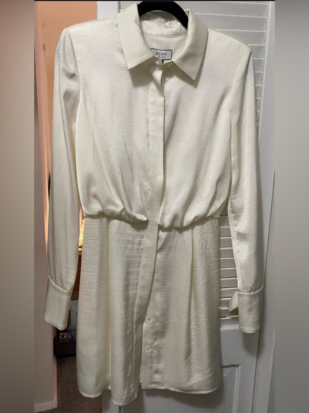 BCBG Ivory Long-Sleeve Shirt Dress